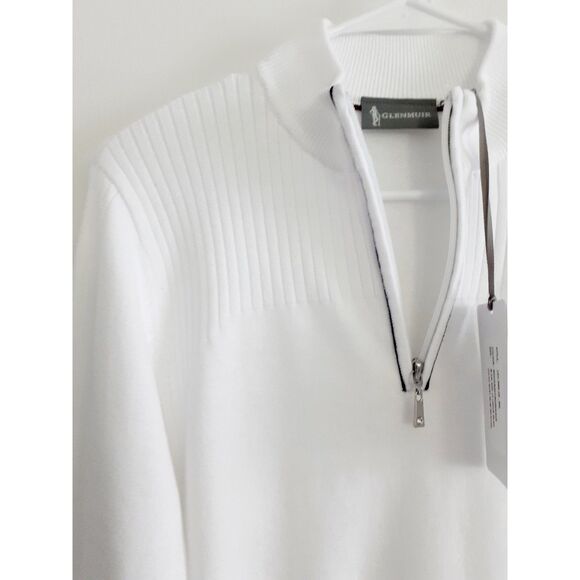 Glenmuir 3/4 Zip White Navy Contrast Tipping Cotton Knit Golf Unisex Sweater NWT - Picture 3 of 10